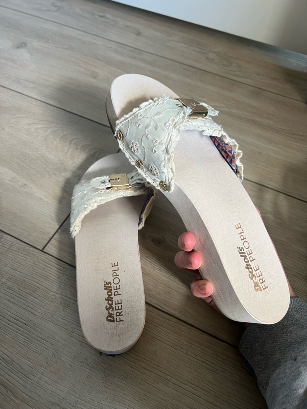 Free People Dr Scholls wooden sandals cream lace boho y2k resort wear - Picture 6 of 6